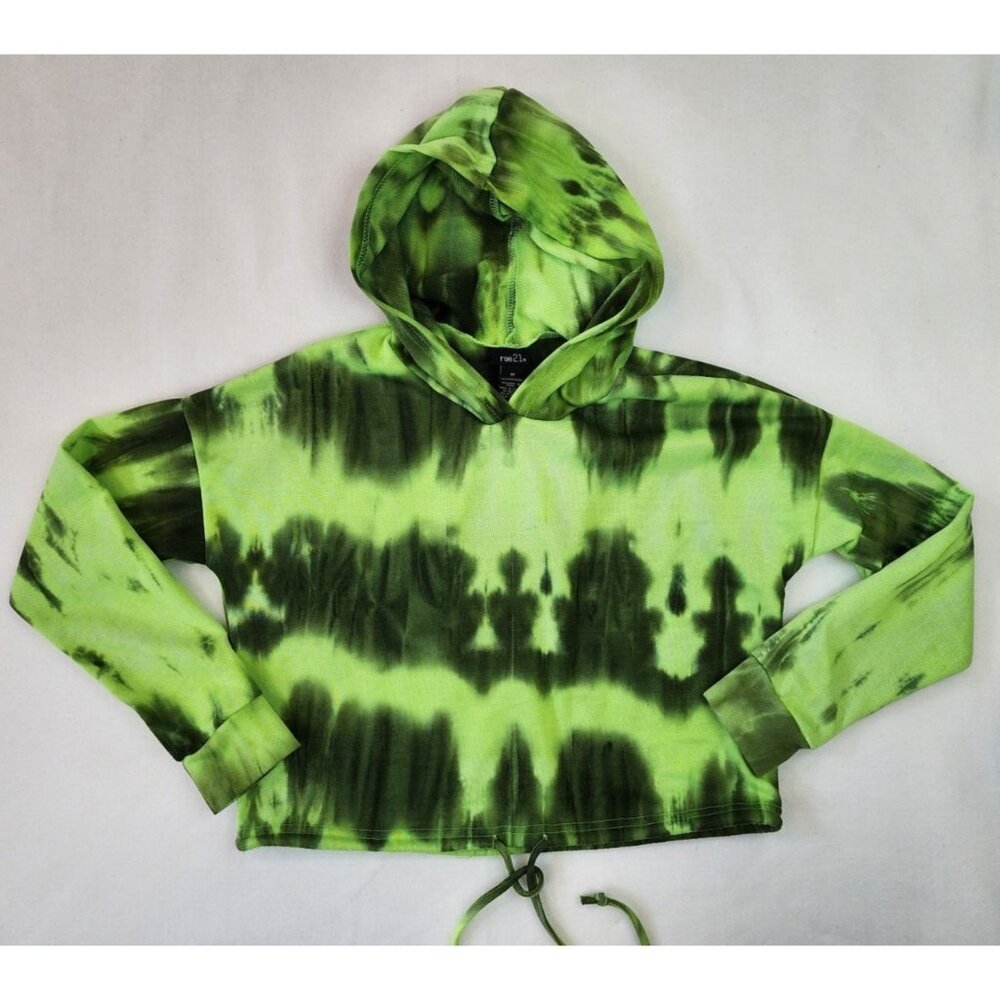 RUE 21 FAVORITE TIE DYE CROPPED SWEATSHIRT HOODIE JUNIORS XS Green Active Wear - Picture 1 of 9
